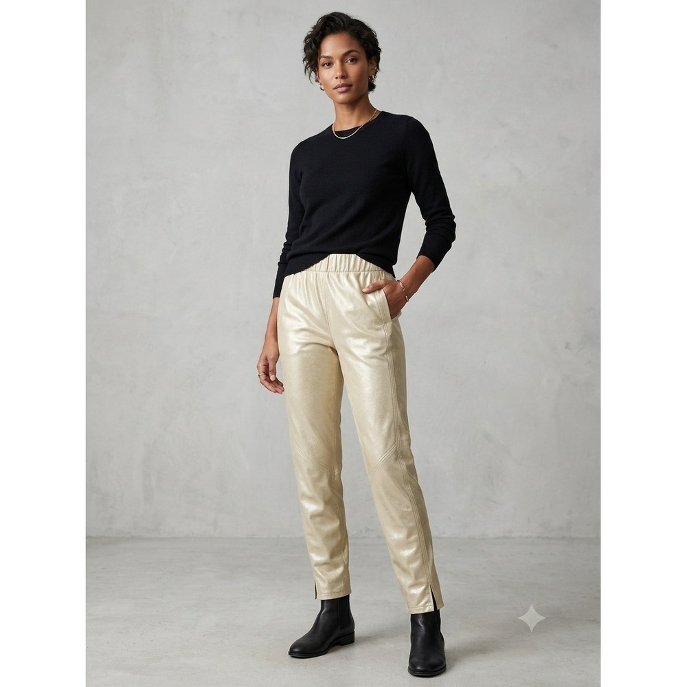 Berenice Paris Gold Metallic Goat Leather Joggers Pants Elastic Waist Size 0 197